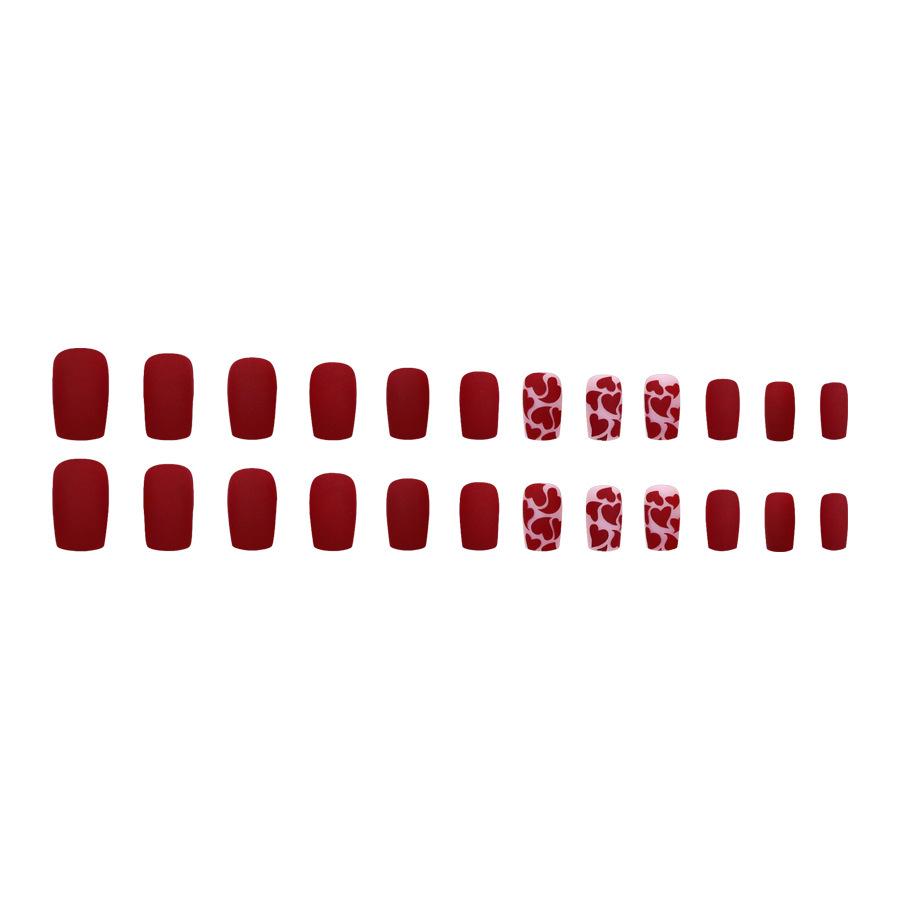 Red Heart Matte Medium-Long Nails - Spicy Sweet Cool Style
