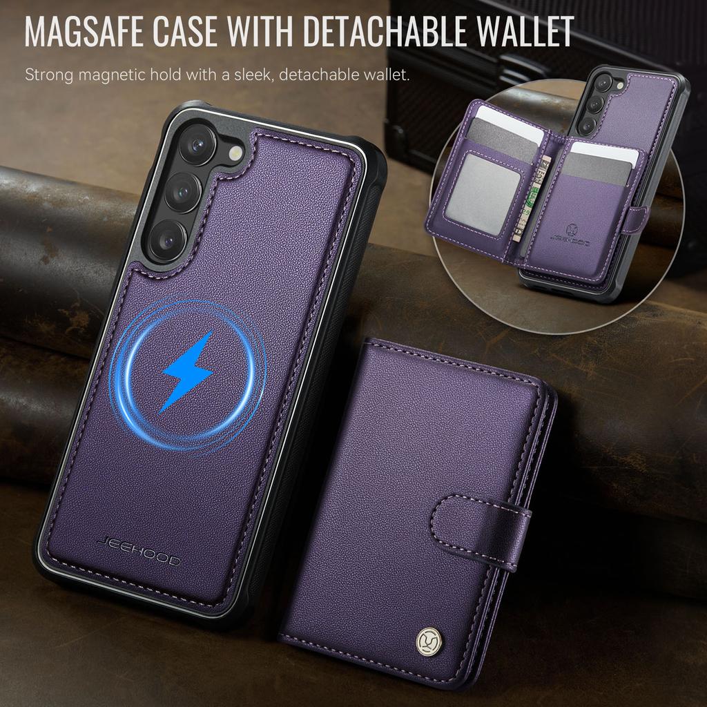 For Samsung Galaxy S23+ Case JEEHOOD J09 RFID Blocking Card Holder Leather Back Phone Cover Magnetic Case