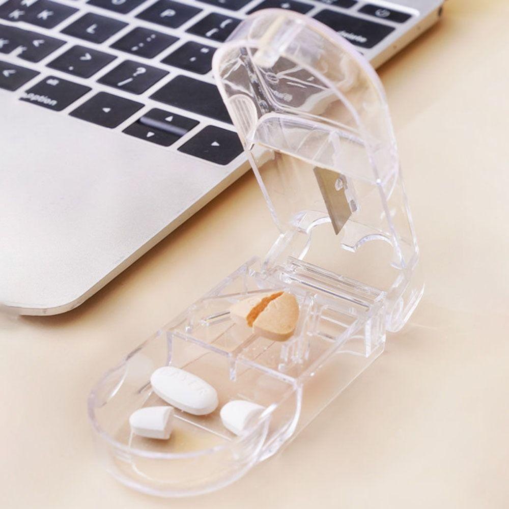 Durable Portable Pill Cutter Box Mini Clear Small Pill Boxes Tablet Cutter Splitter for Daily Use