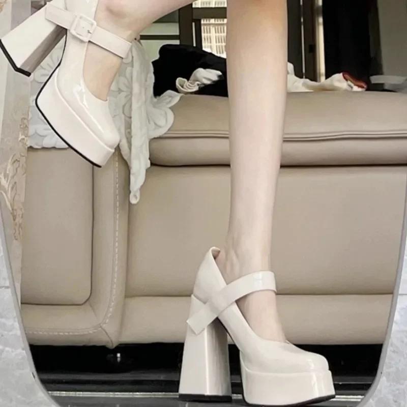 Fashion Women's Shoes 2024 Hot Sale Buckle Strap Women's High Heels Fashion Square Toe Dress Pumps Women Brand Solid Mary Jane Shoes