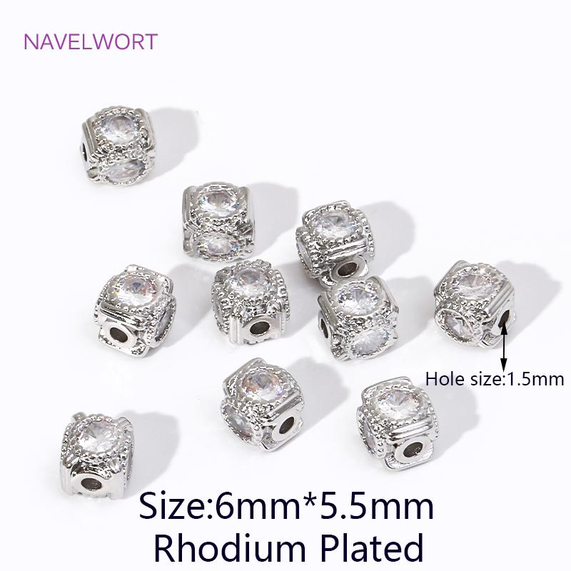 

6MM 18K Gold Plated Brass With Zircon Square Cube Beads Metal Spacer Beads For Jewelry Making DIY Bracelets Necklace Accessories 2 pieces