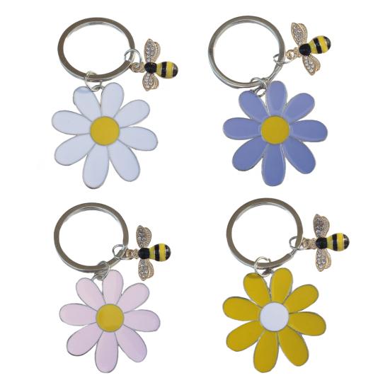 Women Girls Keychain Flower Bee Charm Keyring Shiny Rhinestones Inlaid Small Size Keychain Handbag Accessories
