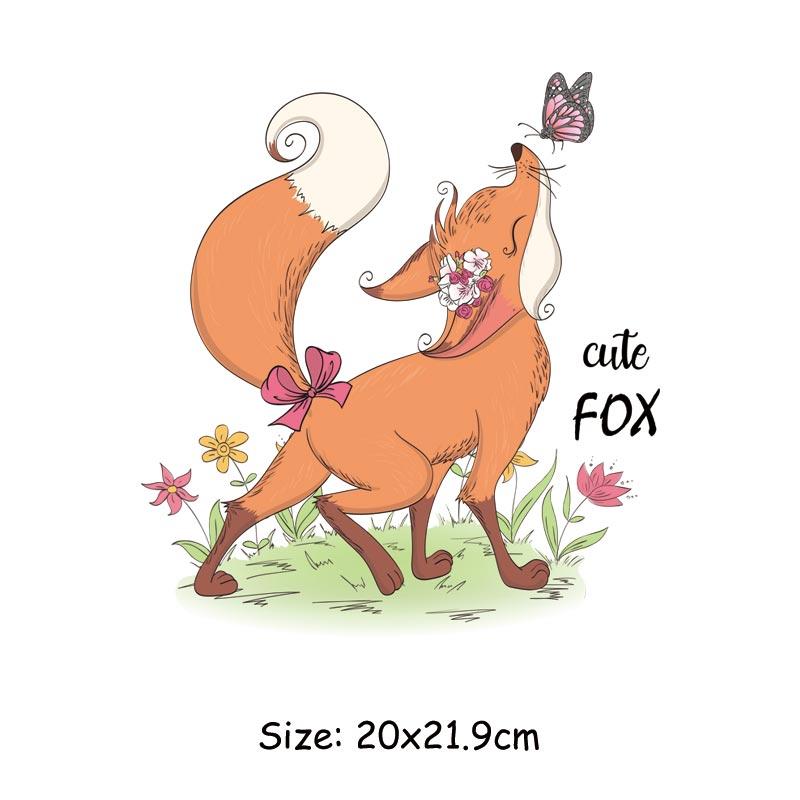 

Термонаклейка с изображением лисы, наклейка на аксессуары «сделай сам», термопресс, аппликация, модные полосатые джинсовые нашивки для рюкзака с животным узором 20x21.9cm