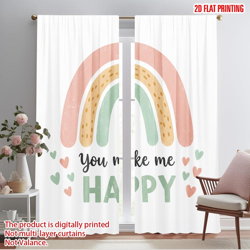 

2pcs 2D flat printing Scene Curtains Boho Rainbow Hearts Happiness 100% Polyester Fabric Without Electricity Party Decorations 52.50×116.00 CM 2pcs