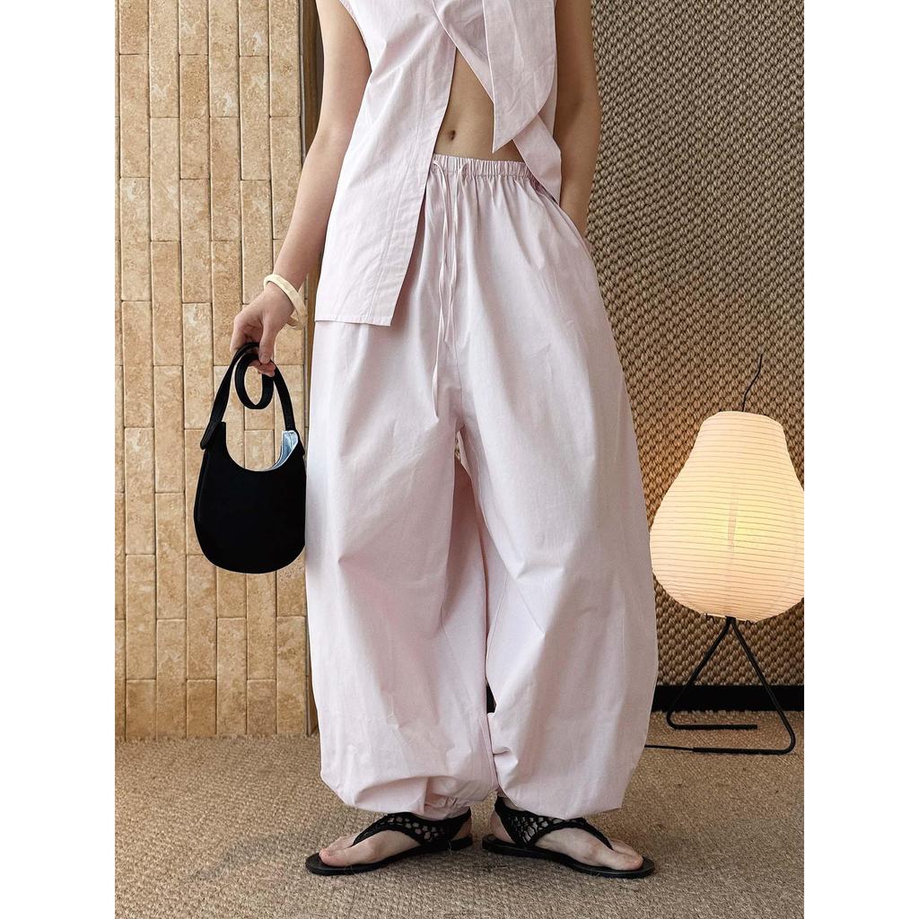Johnature Casual Fashion Elastic Waistband Spring Summer Balloon Jogger Pants For Women Loose Comfortable Simple Trousers