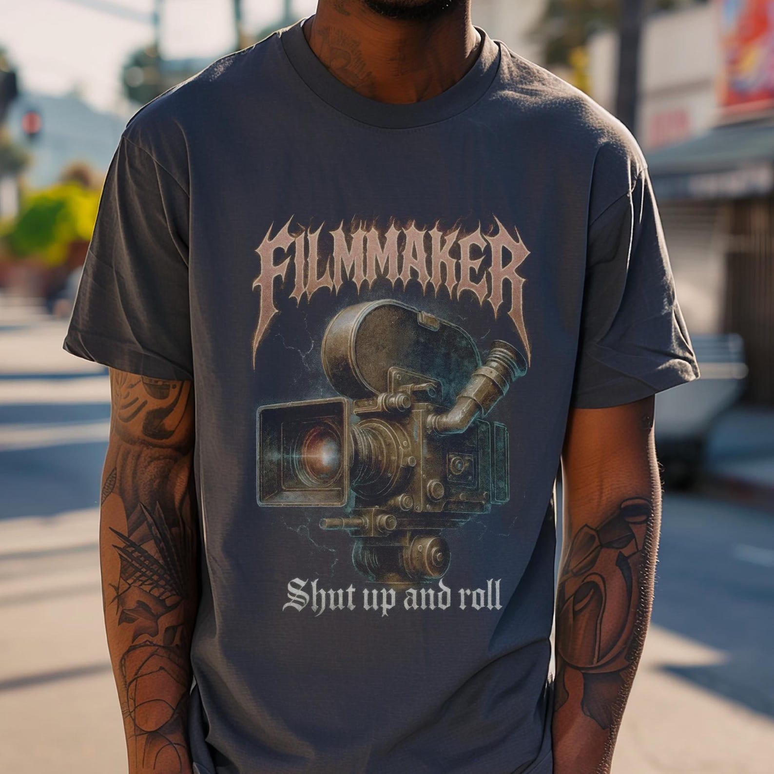 Vintage Camera T-Shirt: Retro Film Director Crew Tee L