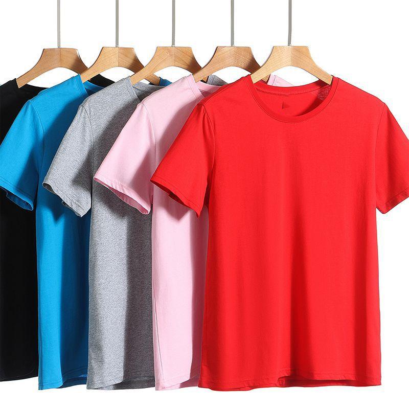 Men Women Plain T Shirts Cotton Comfortable Short Sleeves Crew Neck Top Tee