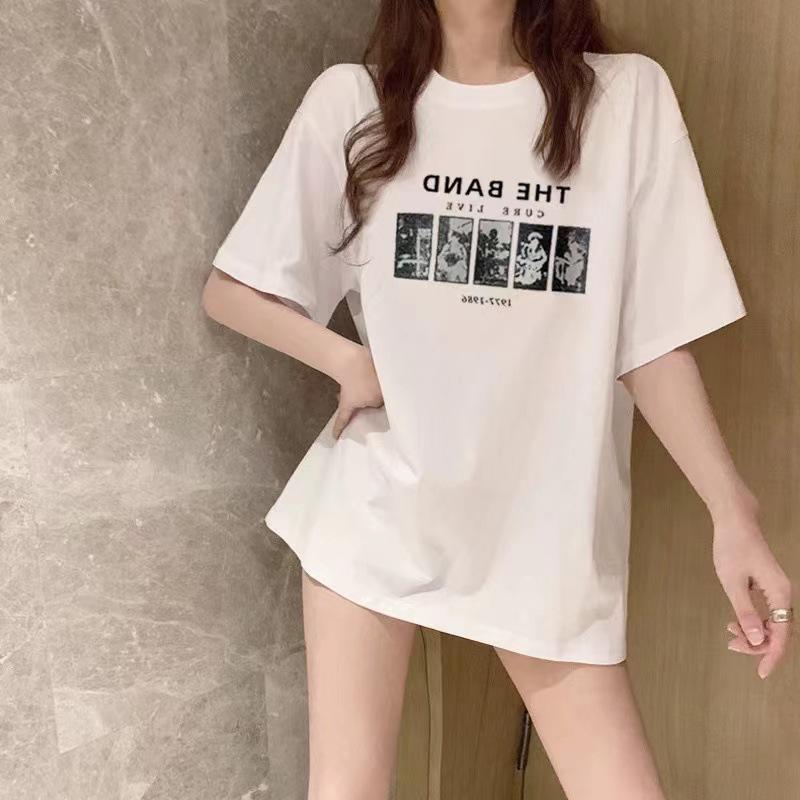 Women's Korean Style Loose Mid-Length Short Sleeve T-shirt, Summer 2026 Collection.