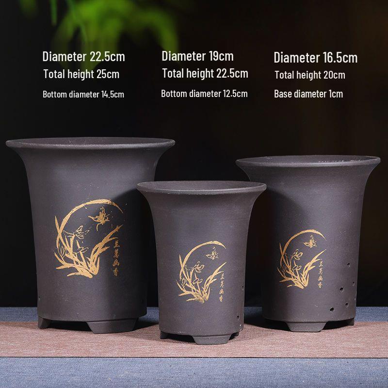 Yuzhuxun HC Gilded Purple Clay Orchid Pot Set