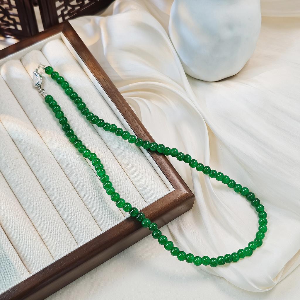 Ethnic Style Emerald Multi-Layer Pearl Necklace, Retro National Style Temperament White Beaded Collarbone Chain Female
