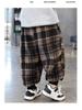 Boys' Fleece Lined Plaid Sweatpants: Winter Warm One-Piece Casual Pants for Toddlers