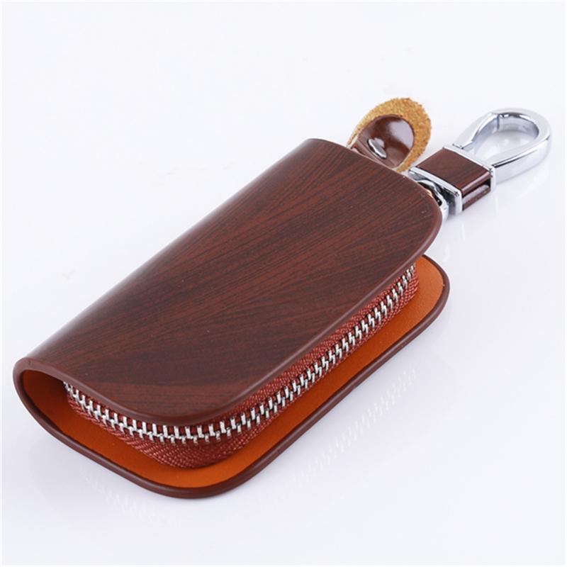 Black/Brown Smart Car Key Case Remote Leather Housing Anti Scratch Cover Bag Pouch Key Protector Auto Accessories 9.5*5.5*2.5cm