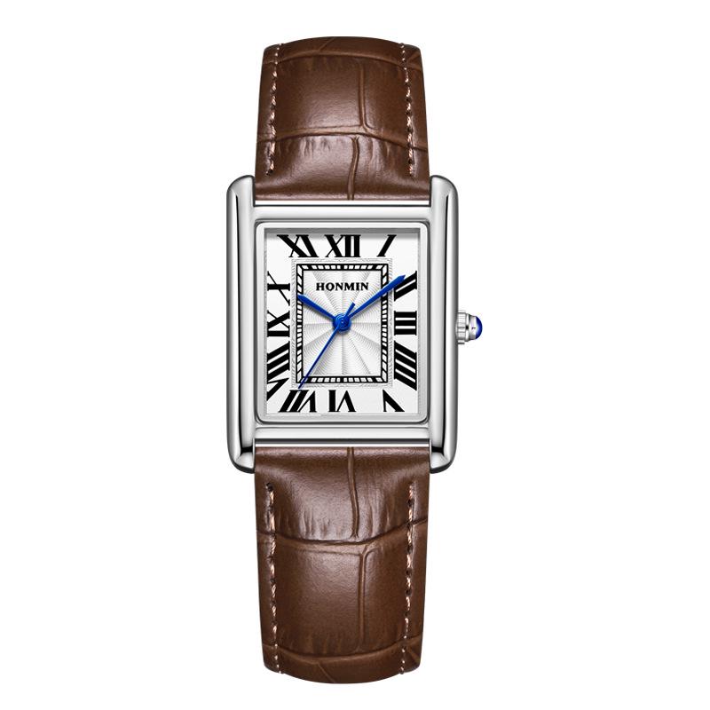 Leather Strap Square Quartz Couple Watches: Waterproof, Simple, Fashionable Design for Men and Women