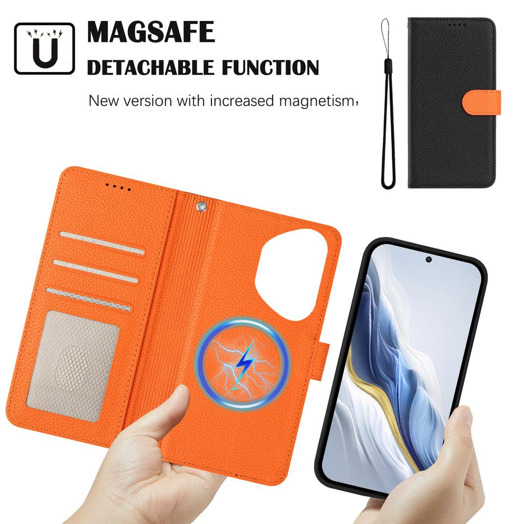 For Honor 400 Pro 5G (Global) Leather Case Detachable Wallet Magnetic Phone Cover with Hand Strap