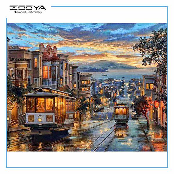 

ZOOYA DIY 3D Алмазная вышивка Крестиком Домашний декор Поезд и улица