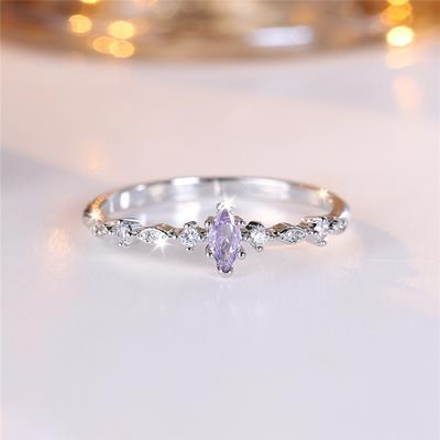 Charm Female Purple Blue Zircon Stone Ring Silver Color Luxury Girlfriend Gift Wedding  For Women