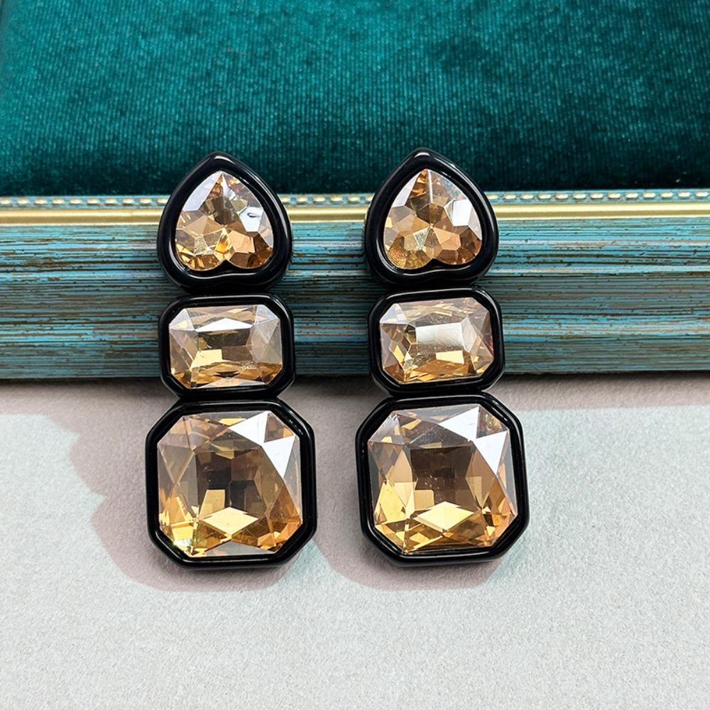 Resin Shiny Rhinestone Earrings Colorful Colorful Dangle Earring Geometric Square Studs  Women
