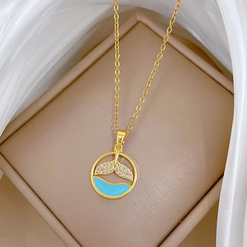 Ocean Fishtail Personality Light Luxury Temperament Gorgeous Full Diamond Necklace Female Versatile Collarbone Chain Titanium Steel Chain