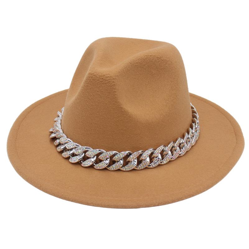Bright Diamond Acrylic Chain Top Hat Jazz Hat Big Eaves Concave Photo Felt Hat