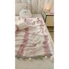250G Two-Color Cationic Jacquard Throw Blanket with Small Handmade Pom-Poms