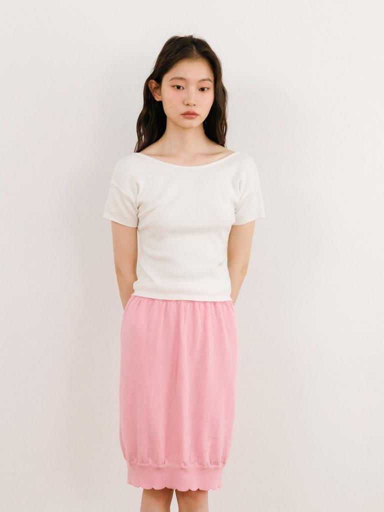 TINKNIT Frill Hem Cotton Knit Skirt_Pink