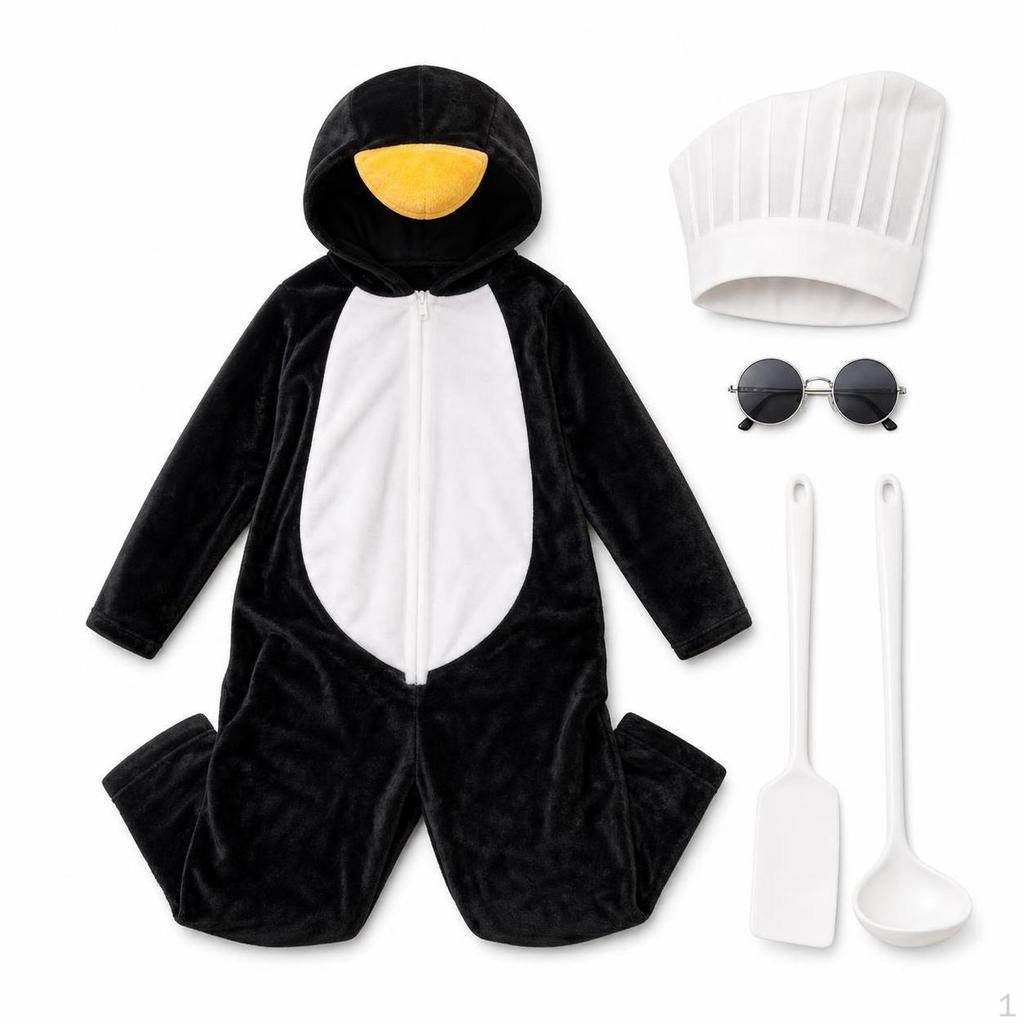 Elegant Penguin Cosplay Pajama Costume Flannel Jumpsuit S (145155cm) Person Spatula + Ladle