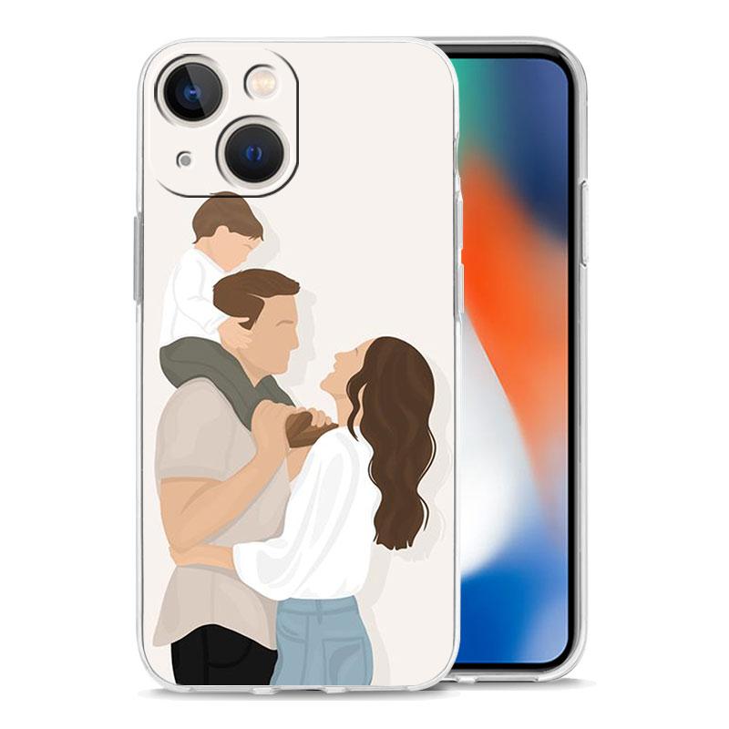 Phone Case For iPhone 15 14 13 12 Mini 11 Pro Max XS X XR 7 8 Plus Clear Shockproof Silicone TPU Cover Baby Girl Mom Family
