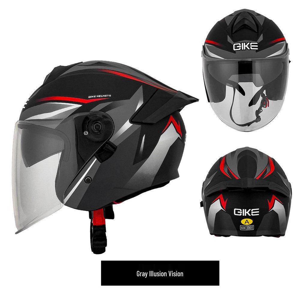 Unisex Electric Motorcycle Helmet with Double Visor - Breathable, 3C Compliant Half Helmet for Safety