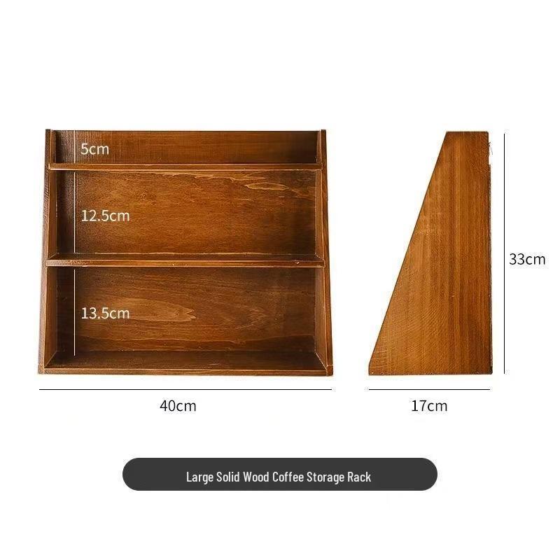 Wooden Retro Desk Organizer: Solid Wood Wall-Mounted Holder for Perfume, Cosmetics, Coffee Cups, and Utensils.