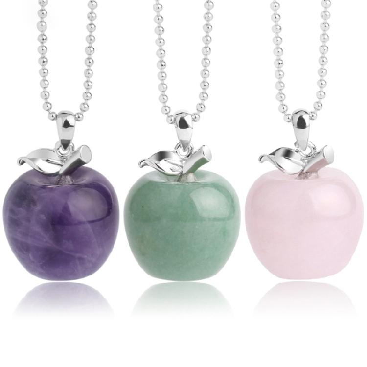 Unique Natural Stone Necklace Adjustable Chain Necklace Apples Pendant Necklace Stone Texture for Stylish Women Present