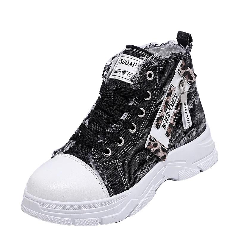 Women Sneakers New Canvas High-top Women Shoes 2025 Breathable Denim Sneakers Women Summer Thick Bottom Heightening Casual Shoes