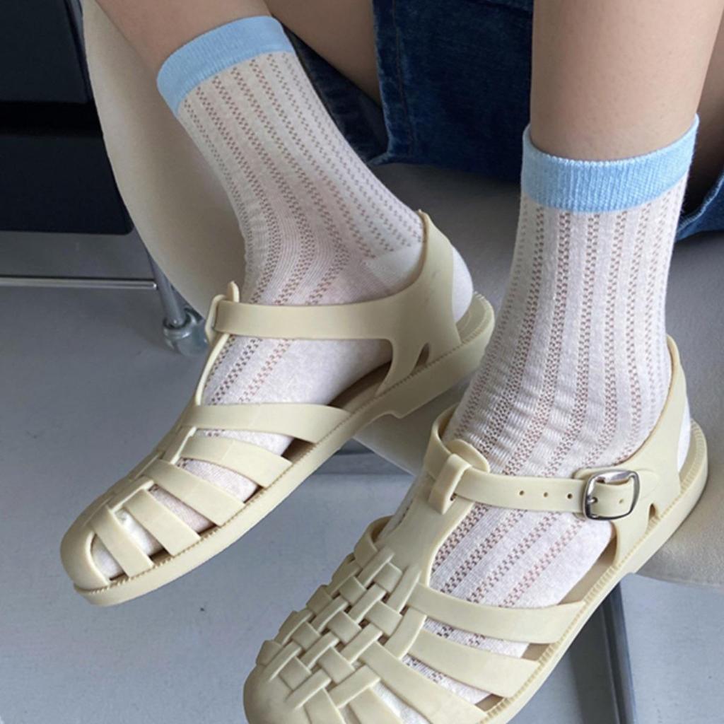 Korean Style Summer Thin Mesh Mid-Tube Cotton Socks In Pastel Colors