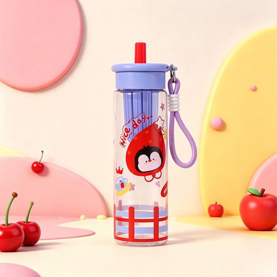 Water Cup with Soft Rubber Lanyard, Portable Leakproof Multi-Sealing Lid Water Bottle with Removable Tea Separator, Large Capacity Kids School Travel