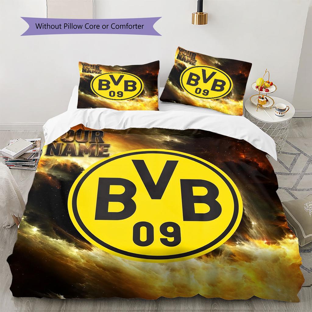 Borussia Custom Name Pattern Bedding,Quilt Set Quilt Cover Pillowcase Home Birthday Gift(1 * Duvet Cover + 2 * Pillowcase, Without Core)