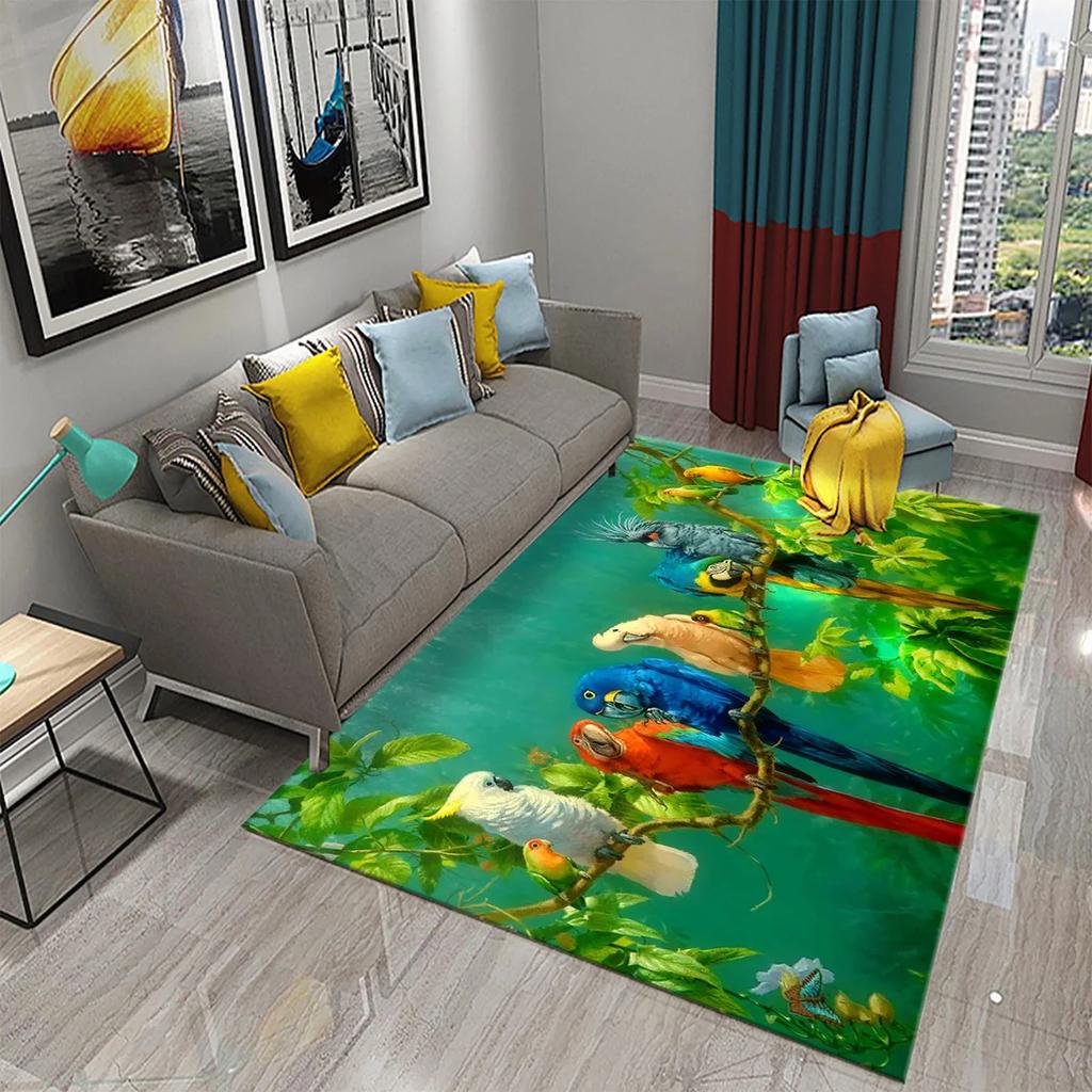 Colorful Parrot Carpet Animal Flower Rugs Kitchen Bathroom Entrance Non-Slip Carpet Bedroom Living Room Sofa Chair Decor Rugs