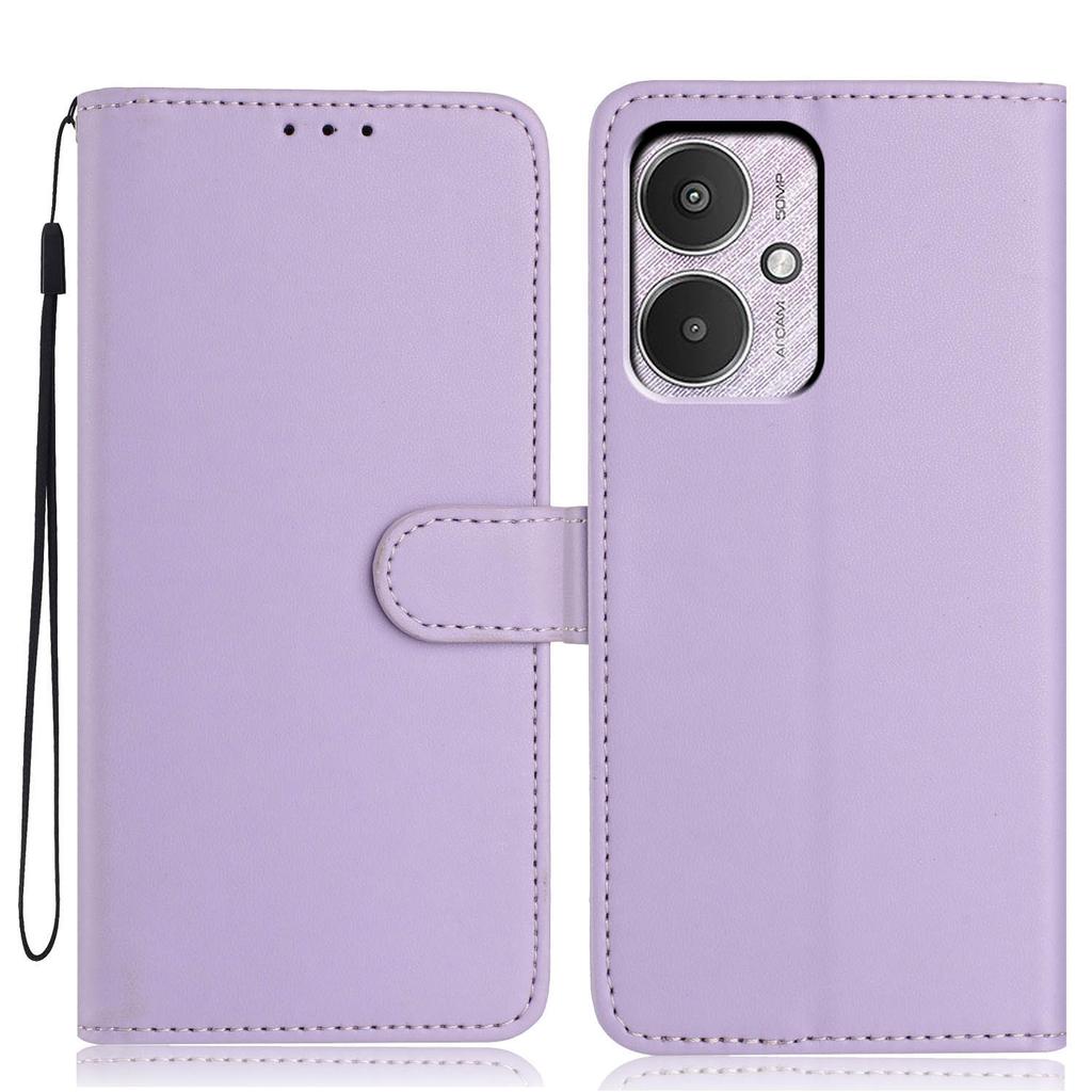 For Xiaomi Redmi 13C 4G/13C 5G Wallet Case with Strap/Multiple Card Slots Solid Color Leather Stand Phone Cover