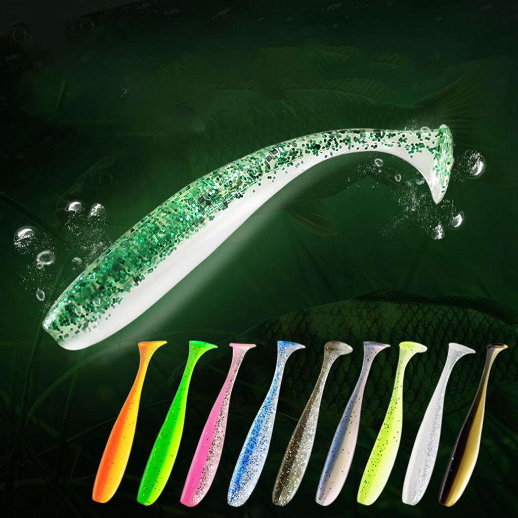Floating Soft Plastic Small Fishing For Walleye, 3.5 Inch And 4 Inch Size, Multiple Colors, Soft Two Color T Tail Soft With Head Hook