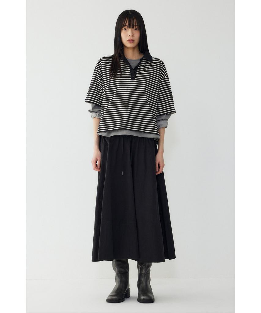 STUDIO TOMBOY Striped Semi-Crop Collar Short Sleeve T-Shirt _Black 9176322999