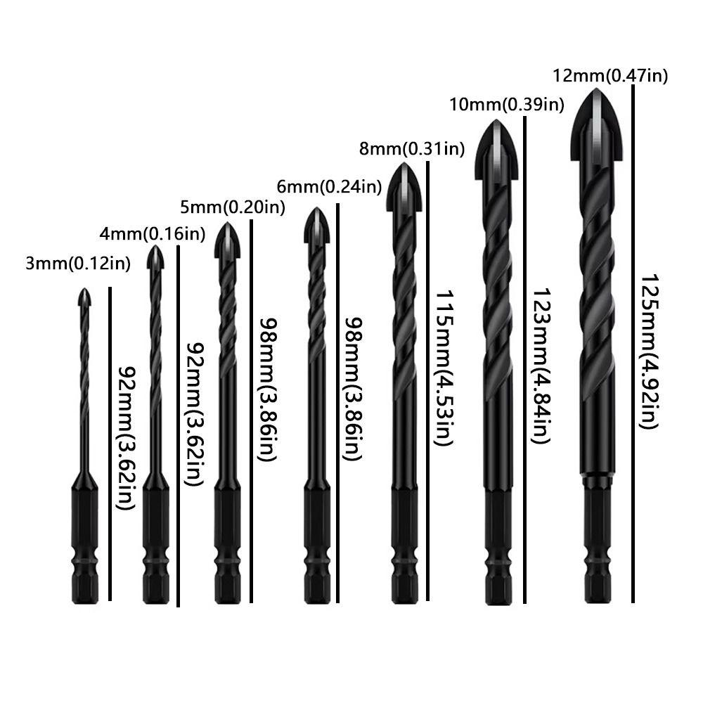 3-12mm Cross Hex Tile Drill Bit Set Precision Ground Hole Opener Porcelain Tile Drilling