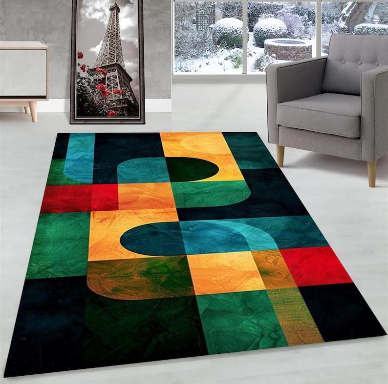 

Modern Geometric Area Rug Abstract Pattern Carpet, Colorful Decorative Office Rug Minimalist Rug Large Rug for Living Room Rug 40X60cm