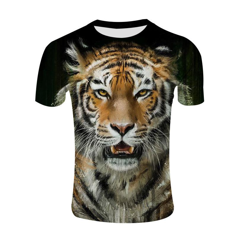 

Повседневная футболка с круглым вырезом и принтом головы тигра 3D, сетчатые футболки с коротким рукавом 6XL
