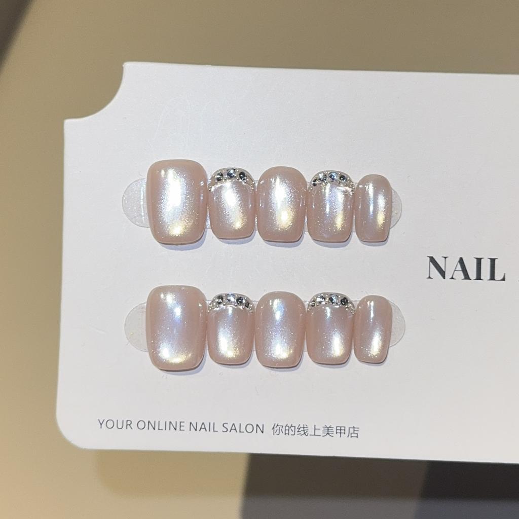 10Pcs Polka Dot Square Cat Eye Press On Nails With Star Design Handmade Reusable Fake Nails