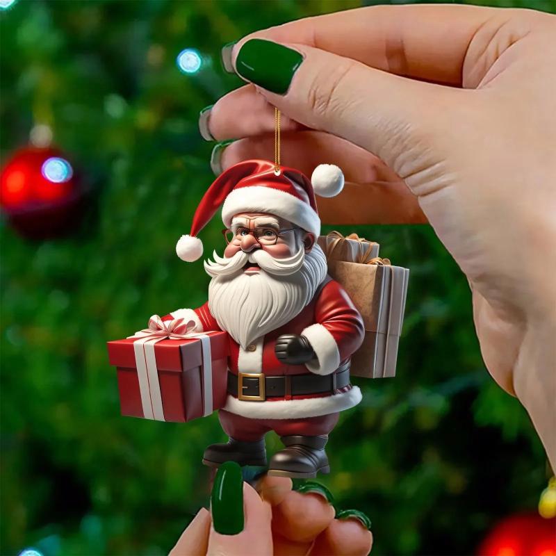 

2D Acrylic Winter Decorative Hanging Cartoon Santa Claus Bicycle Gifts Christmas Pendants Christmas Tree Decoration