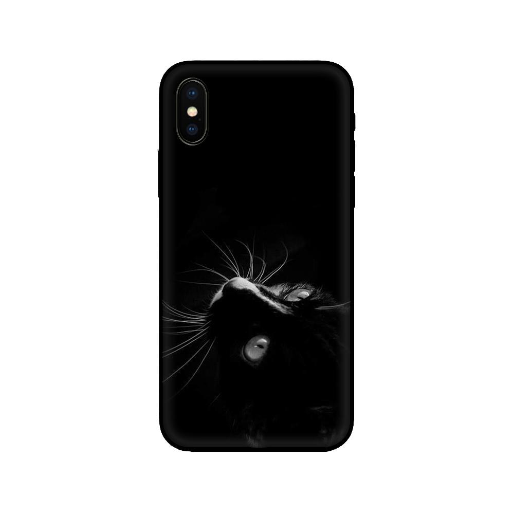 Black Tpu Case for Iphone 5 5s Se 6 6s 7 8 Plus X 10 XR XS 11 12 13 Mini Pro MAX Case Silicone Cover Black Cat Staring Eye On