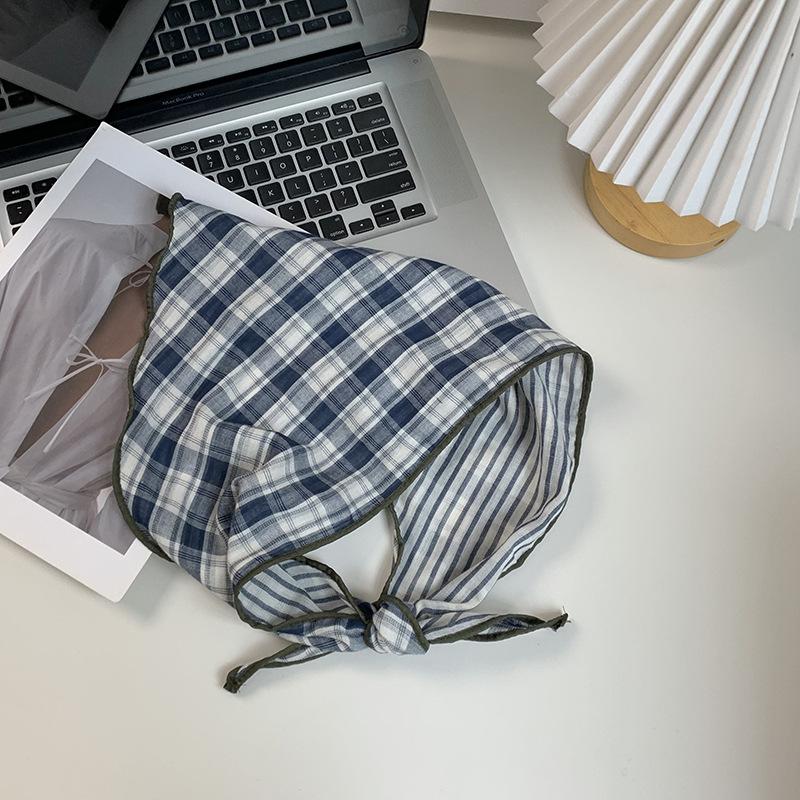 Triangle scarf scarf women's new small fresh literary plaid silk scarf neck protection small scarf sun protection headscarf headband