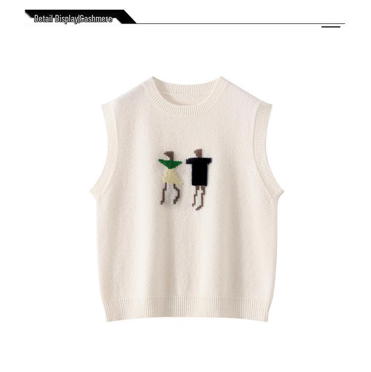 Women's Lace Knit Cashmere Vest: Autumn/Winter Collection - Round Neck, Sleeveless, Loose Fit.