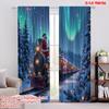 2pcs 2D Flat Printing Merry Christmas Popular Curtain Christmas Train Scene 100% Polyester Without Electricity Family Party Use