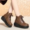 6cm Comfortable Thick Bottom Platform Shoes Soft Leather Boots Winter 2025 Med Heels Wedges Short Fur Snow Ankle Boots for Mom