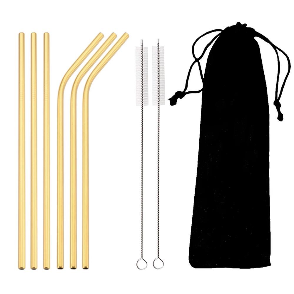 9Pcs Reusable Coloful Straw Set 304 Stainless Steel Straw Straight Bent Drinking Straw With Cleaning Brush Home Bar Accessory