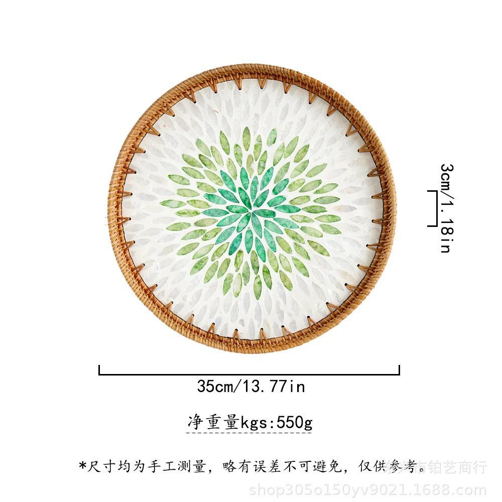 Color Shell Jewelry Cosmetics Food Teacup Storage Trays Handmade Rattan Fruit Dessert Bread Pans Round Rattan Decoration Trays